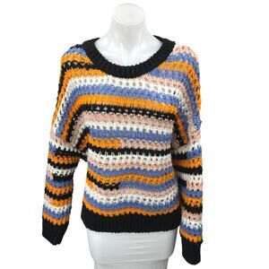 Divided by H&M Multicolor Striped Crochet Open Knit Pullover Sweater Top Size XL